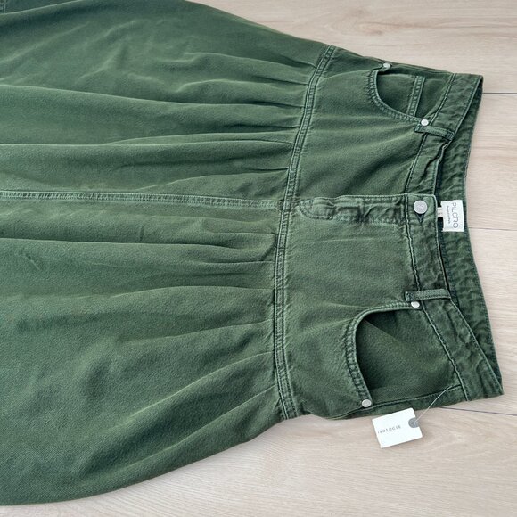 NWT Anthropologie Pilcro Pleated Basque-Waist Olive Green Denim Midi Skirt Sz 16 - Picture 8 of 14